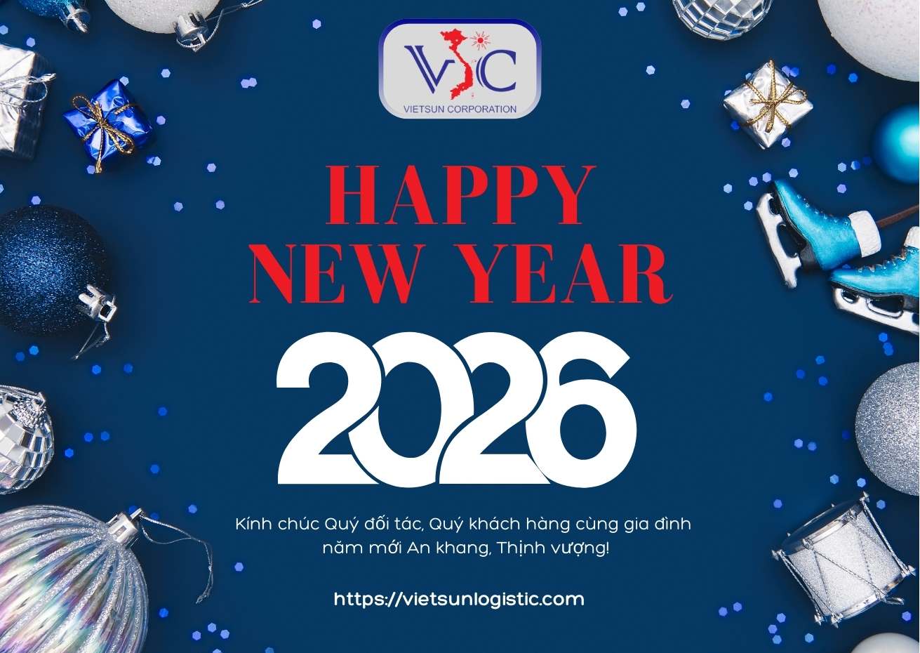 Blue and White Modern Happy New Year 2026 Card 3